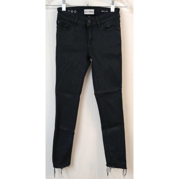 DL1961 Chloe Skinny Girls 10 Jeans Black Waxed Frayed Hems - Picture 1 of 6